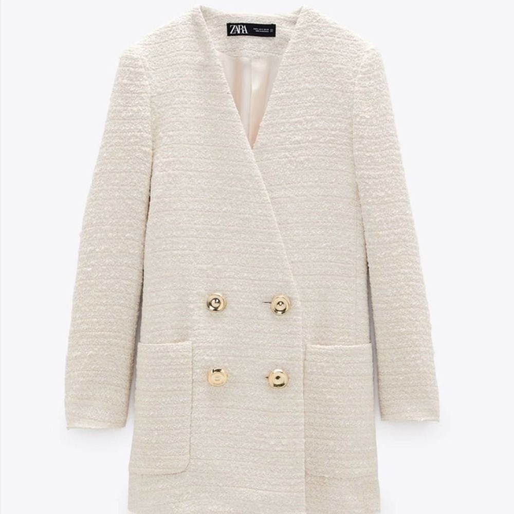 Zara textured double breast frock coat cream nwt